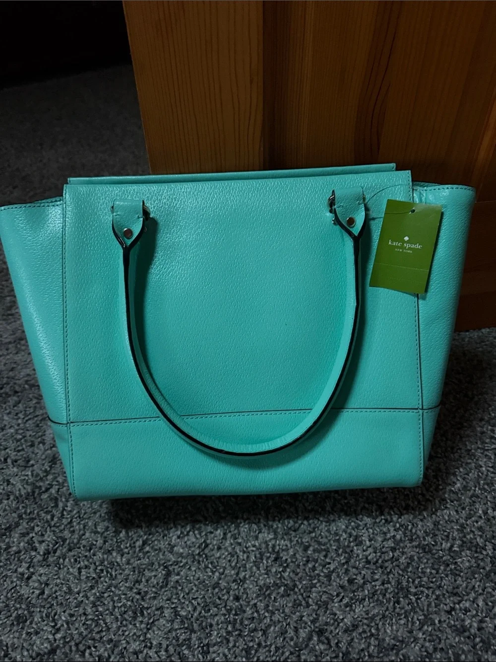 kate spade Aqua Leather Tote with Gold Hardware